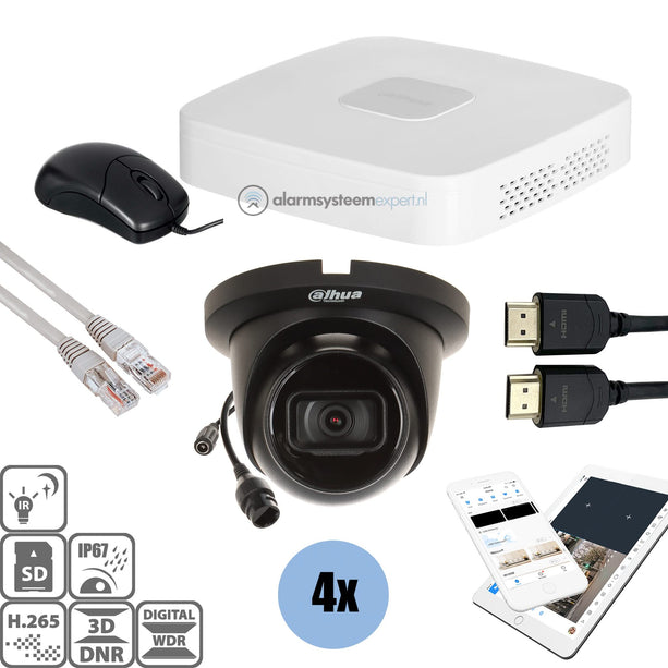 Dahua Black Kit 4x Turret 4 Mp + Rekorder & Verkabelung