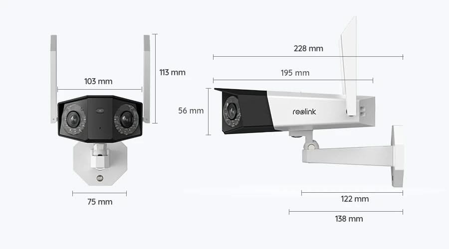 Reolink B750-W 4K/8Mp sans fil Caméra avec batterie à double objectif Angle de vision 180gr, détection intelligente