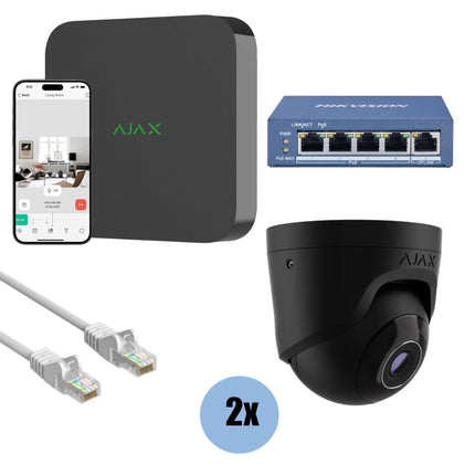 Ajax Systems Kit 2x Turret, NVR en bekabeling zwart