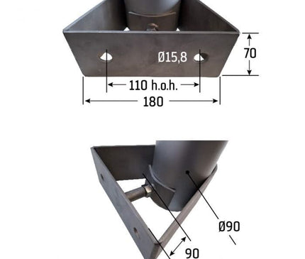 Alarm SystemExpert.co.uk Mât de caméra 2 mètres Ø 90mm avec supports muraux en acier inoxydable