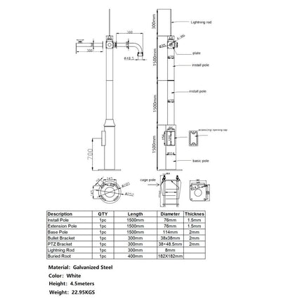 Alarm SystemExpert.nl Alarm SystemExpert.nl Camera mast 3.5m Dark gray, Galvanized steel, Lightning rod DEMO