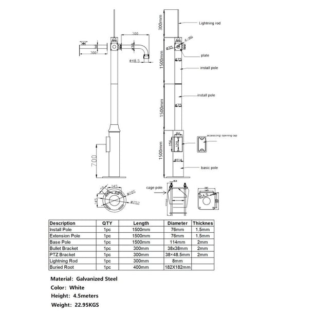 Alarm SystemExpert.co.uk Mât de caméra 3.5m Gris foncé, Acier galvanisé, Paratonnerre DEMO