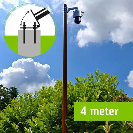 AlarmsysteemExpert.nl Donker houtstructuur cameramast met kantelanker 4 meter