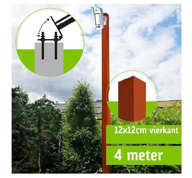AlarmsysteemExpert.nl SecuTower Kantelbare vierkante aluminium cameramast 4 meter RAL-2004