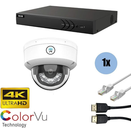 ASE Kit, 1x Dome, 8Mp 4K Ultra HD ColorVu Binnen camera, met NVR en bekabeling