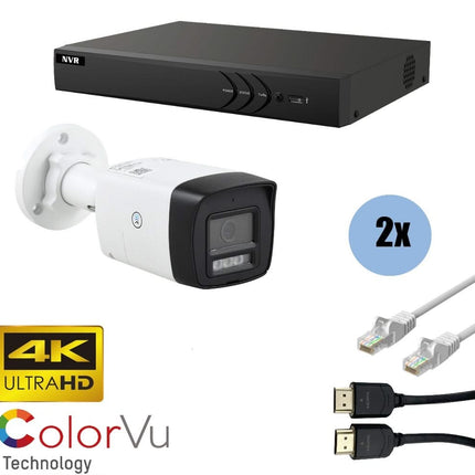 ASE Kit, 2x Bullet, 8Mp 4K Ultra HD, ColorVu met NVR en bekabeling