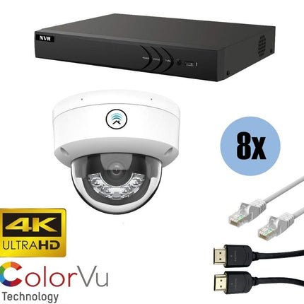 ASE Kit, 8x Dome, 8Mp 4K Ultra HD ColorVu Binnen camera, met NVR en bekabeling