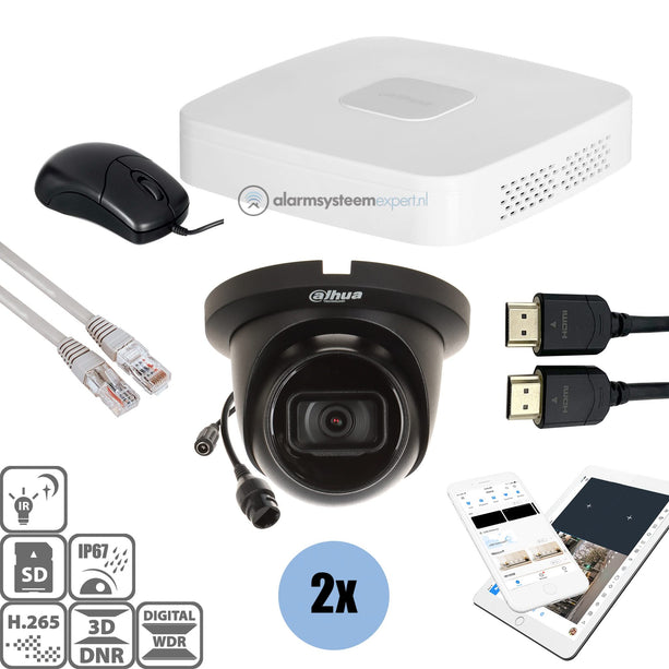Dahua Dahua Black Kit 2x Turret 4 Mp + Recorder & Bekabeling