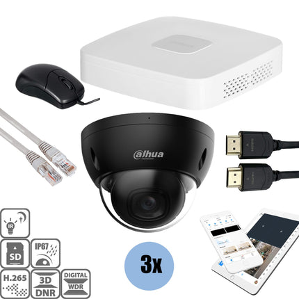 Dahua Dahua Black kit 3x Dome 4MP + Recorder & Cabling