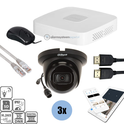 Dahua Dahua Black Kit 3x Turret 4 Mp + Rekorder & Verkabelung