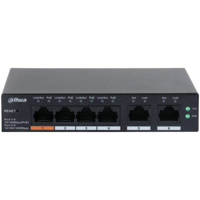 Dahua Dahua DH-CS4006-4ET-60, 4xPoE 100Mb poorten, Smart Switch, 2x Uplink Gigabit