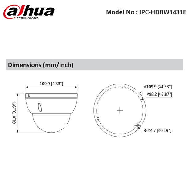Dahua Dahua IPC-HDBW1430DE-SW 4 MP WiFi Fixed Dome Micro SD