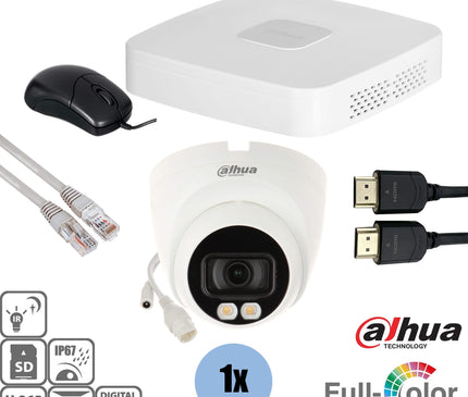 Dahua Dahua Set 1x Turret 4MP Full-Color + Recorder & Cabling