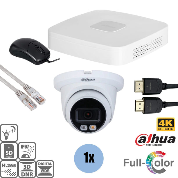 Dahua Dahua Set 1x Turret 8MP 4K Voll-Farbe + Recorder & Verkabelung