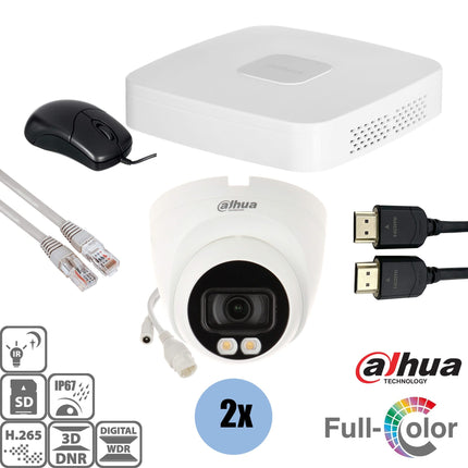 Dahua Dahua Set 2x Turret Full-Color 4MP + Recorder & Cabling