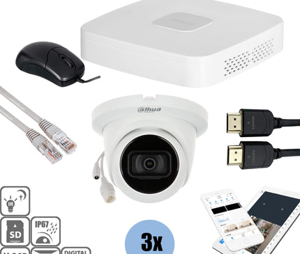 Dahua Dahua Set 3x Turret 8MP + Recorder & Bekabeling