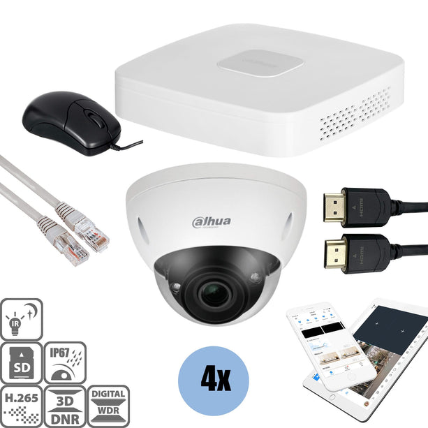 Dahua Dahua Set 4x Dome 8MP + Recorder & Bekabeling