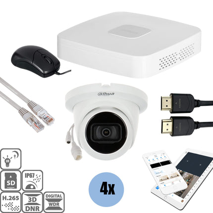Dahua Dahua Set 4x Turret 8MP + Recorder & Bekabeling