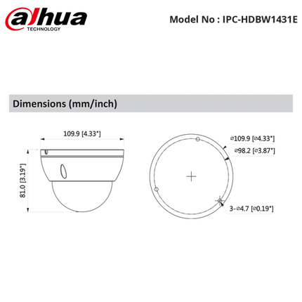 Dahua IPC-HDBW1430DE-SW 4 MP  WiFi vaste Dome Micro SD