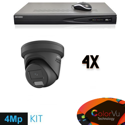 Hikvision Colorvu Set 4x Turret 4MP Recorder + Bekabeling
