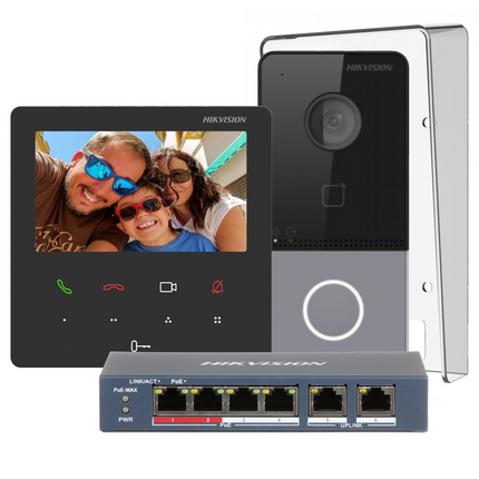 Hikvision Hikvision DS-KIS606-P Komplettes Video-Sprechanlagen-KIT mit PoE-Switch