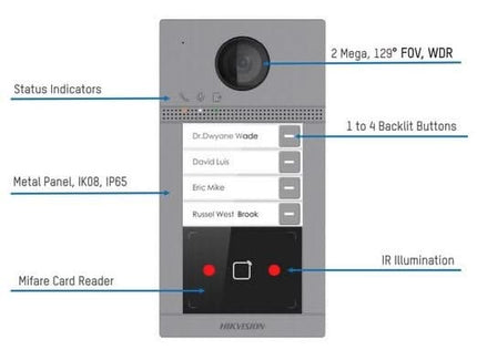 Alarm SystemExpert.co.uk Alarm SystemExpert.co.uk DS-KV8413-WME1/FLUSH Flush-mounted 4 bell pushers IR illumination PoE 12v