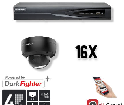 Hikvision Hikvision Set 16x Dome 4MP + Recorder & Cabling