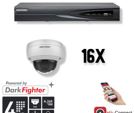 Hikvision Hikvision Set 16x Dome 4MP + Recorder & Cabling