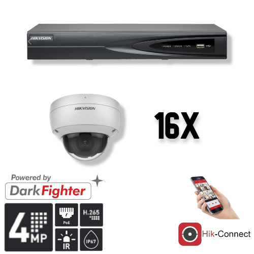 Hikvision Hikvision Set 16x Dome 4MP + Enregistreur & Câblage