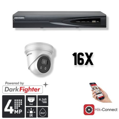 Hikvision Hikvision Set 16x Turret 4MP + Rekorder & Verkabelung