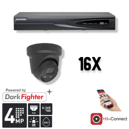 Hikvision Hikvision Set 16x Turret 4MP + Recorder & Cabling Black
