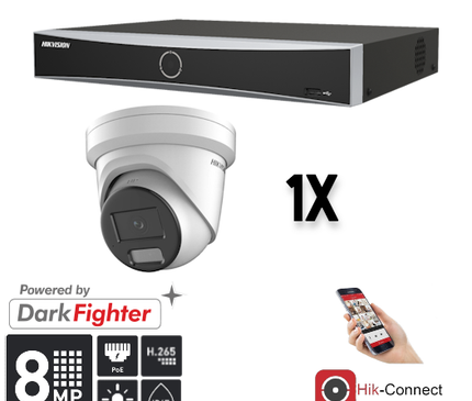 Hikvision Hikvision Set 1x Turret 8MP + Recorder & Cabling