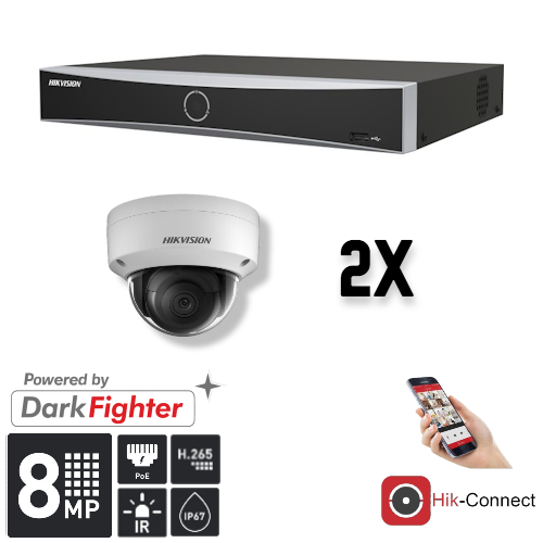 Hikvision Hikvision Set 2x Dome 8MP + Recorder & Bekabeling