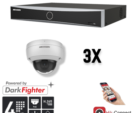 Hikvision Hikvision Set 3x Dome 4MP + Recorder & Cabling
