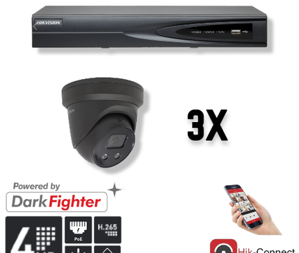 Hikvision Hikvision Set 3x Turret 4MP + Recorder & Cabling