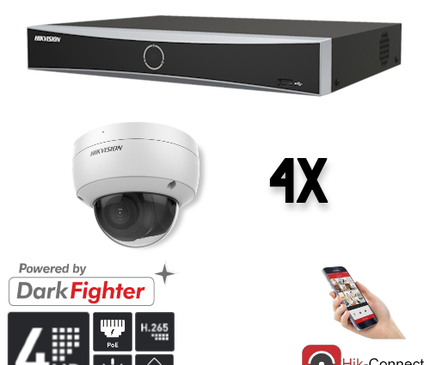 Hikvision Hikvision Set 4x Dome 4MP + Recorder & Cabling