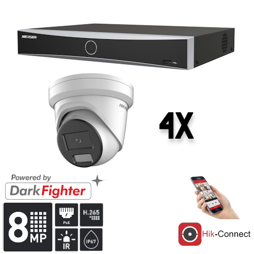 Hikvision Hikvision Set 4x Turret 8MP + Recorder & Bekabeling