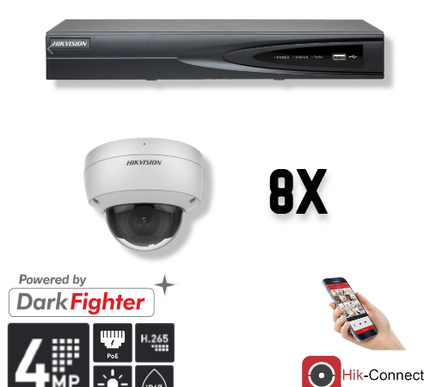 Hikvision Hikvision Set 8x Dome 4MP + Rekorder & Verkabelung