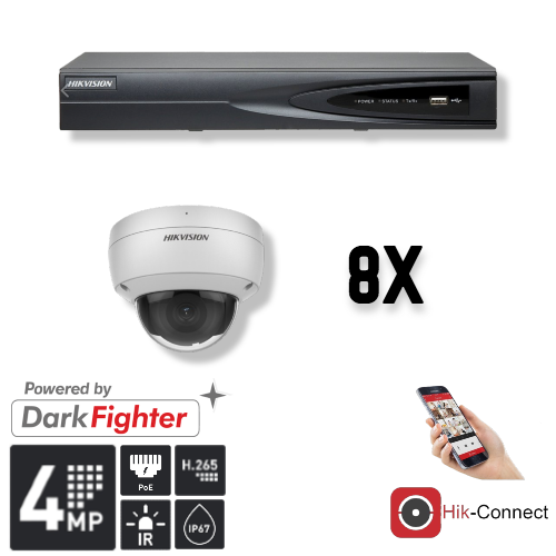 Hikvision Hikvision Set 8x Dome 4MP + Recorder & Bekabeling