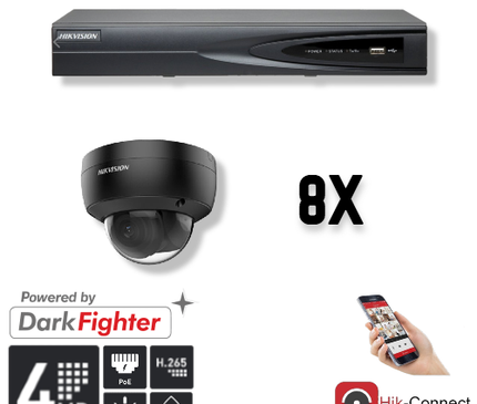 Hikvision Hikvision Set 8x Dome 4MP + Recorder & Cabling
