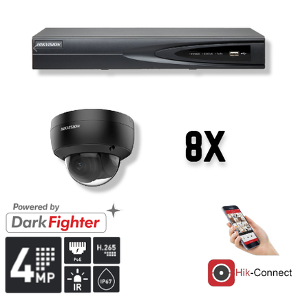 Hikvision Hikvision Set 8x Dome 4MP + Enregistreur & Câblage