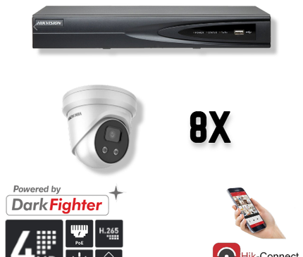 Hikvision Hikvision Set 8x Turret 4MP + Recorder & Cabling