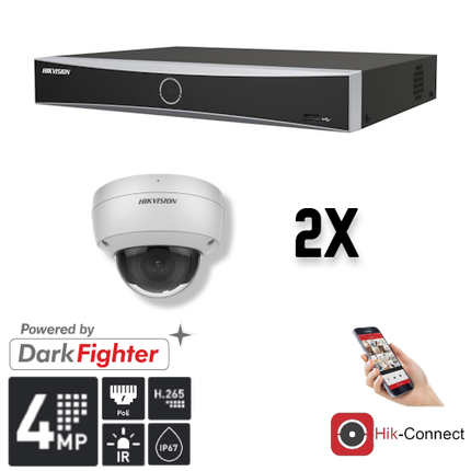Hikvision Set 2x Dome 4MP + Recorder & Bekabeling