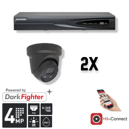 Hikvision Set 2x Turret 4MP + Recorder & Bekabeling