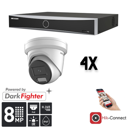 Hikvision Set 4x Turret 8MP + Recorder & Bekabeling