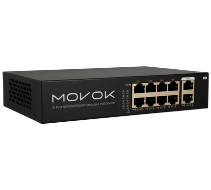 Movok 10-Port PoE Switch, Gigabit, 100m PoE