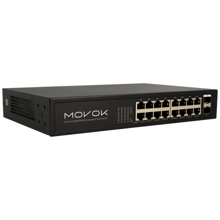 Movok 18 Poorts PoE Gigabit Switch, 16x PoE, 2x Uplink