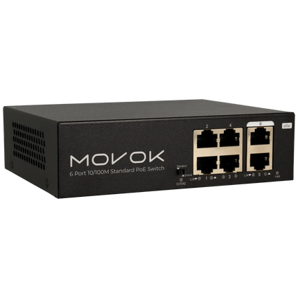 Movok 6 Poorts PoE Switch, 100Mb, 250m PoE