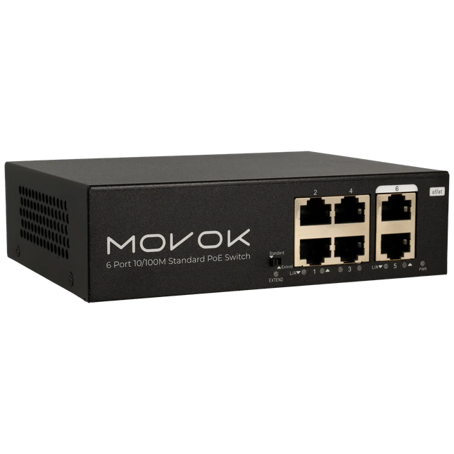 Movok 6 Poorts PoE Switch, 100Mb, 250m PoE