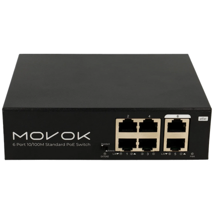 Movok 6 Poorts PoE Switch, 100Mb, 250m PoE
